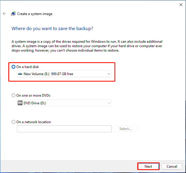 selecteer een back-uplocatie Windows 11