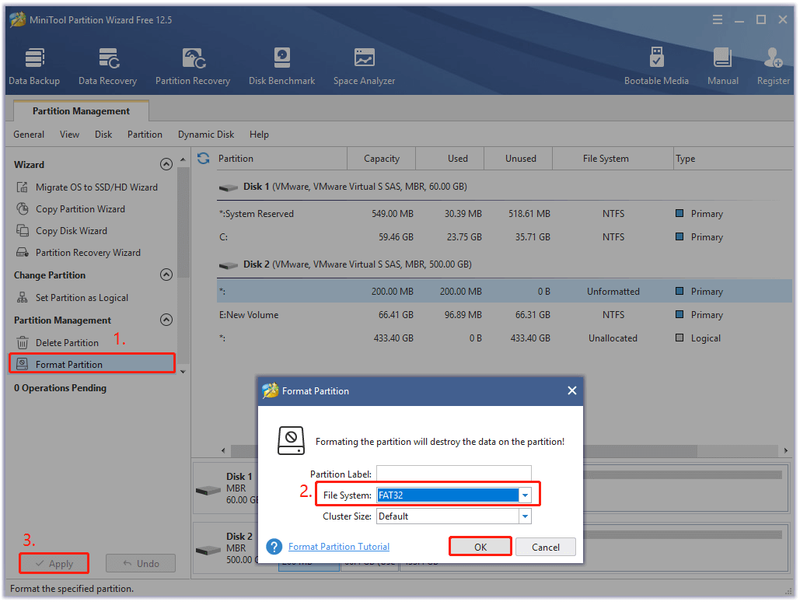 formatteer externe harde schijf naar FAT32 met behulp van MIniTool Partition Wizard