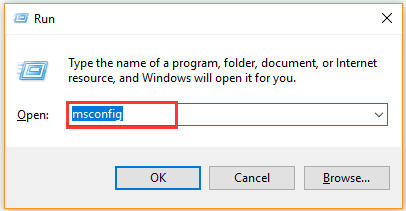 typ msconfig in het vak Uitvoeren