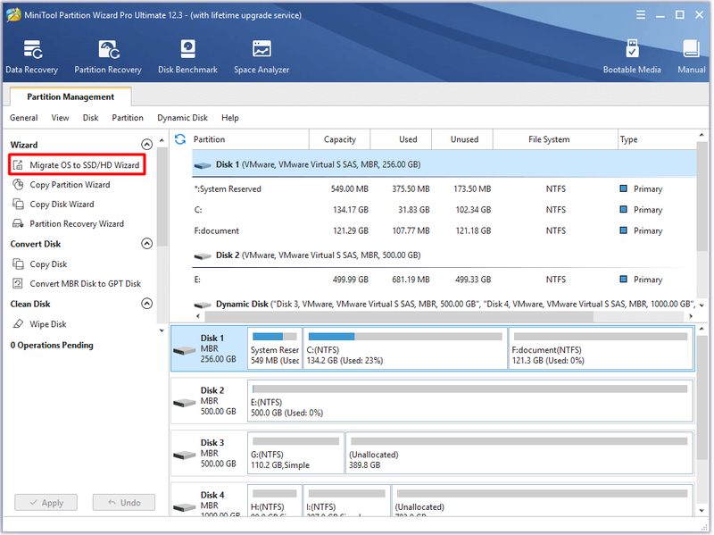 klik op OS migreren naar SSD of HD wizard