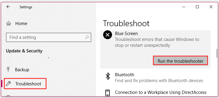 voer de BSOD-probleemoplosser uit