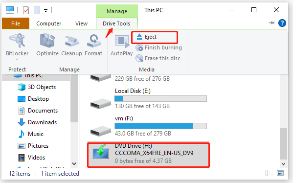 afmonter Windows 10 ISO fra File Explorer