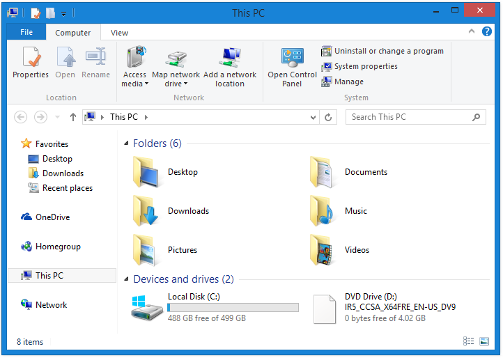Explorateur de fichiers Windows 8.1