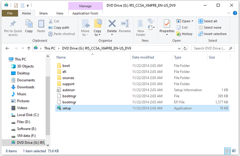 exécuter la configuration de Windows 8.1