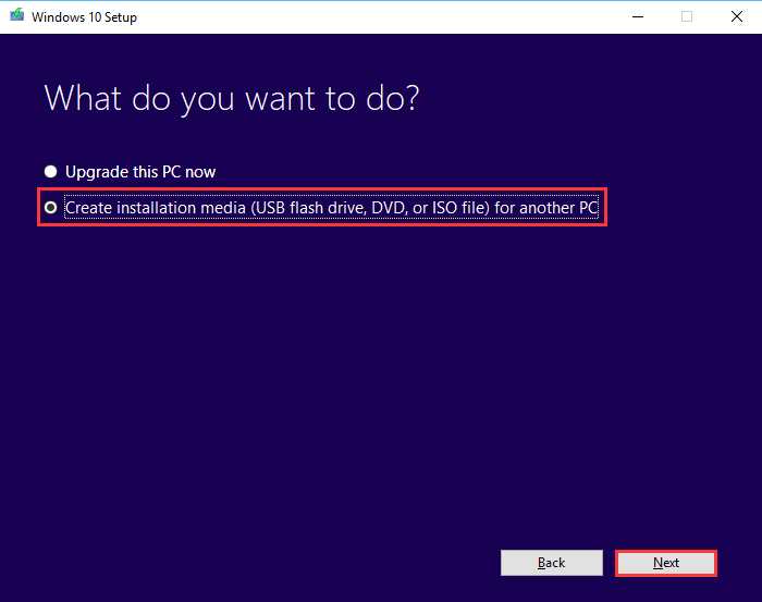 kies Installatiemedia maken (USB-flashstation, dvd of ISO-bestand) voor een andere pc