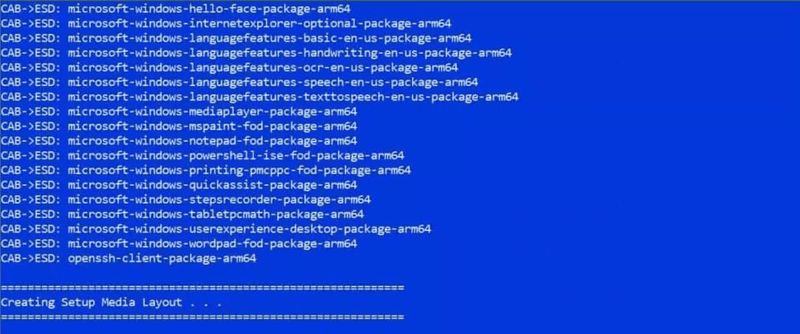 de UUP-tool begint met het bouwen van Windows Raspberry Pi ISO-bestand
