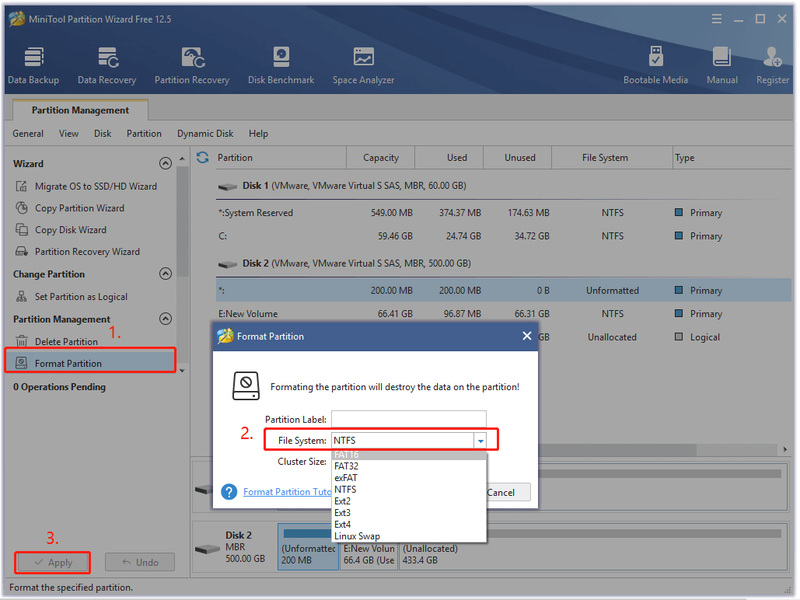 formatteer een schijf met behulp van MiniTool Partition Wizard