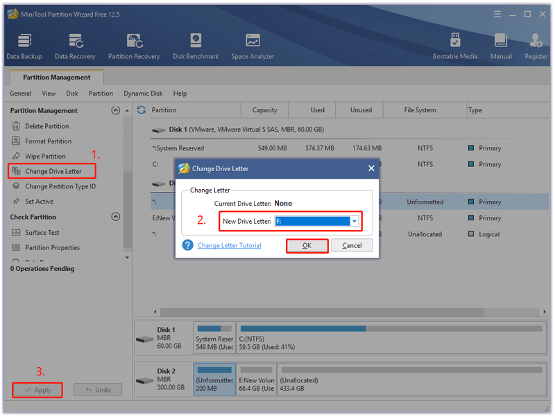 verander de stationsletter met de MiniTool Partition Wizard