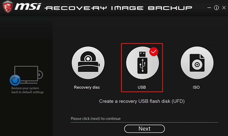 selecteer USB