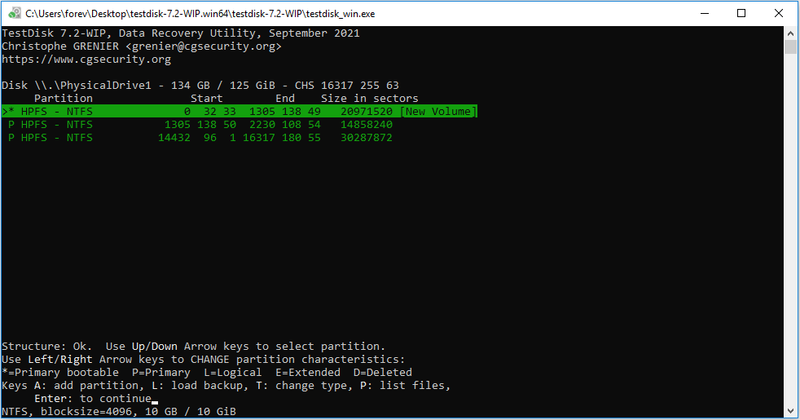 TestDisk partitie herstel resultaat