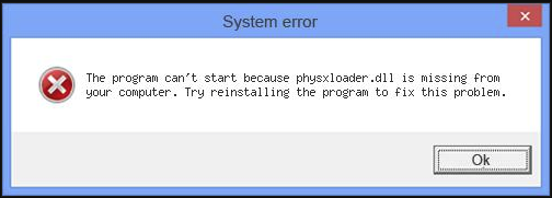 physxloader.dll mangler fejl