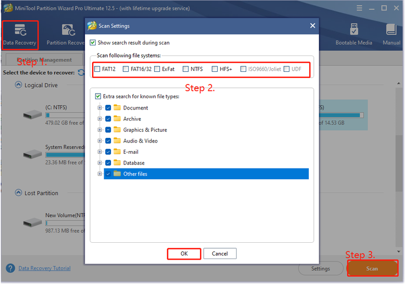 indstille en RAW-filsystemscanning ved hjælp af MiniTool Partition Wizard