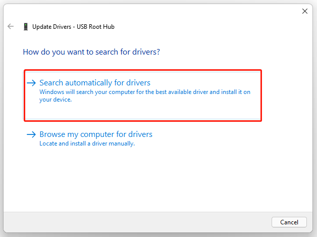 vælg Søg automatisk efter driver Windows 11