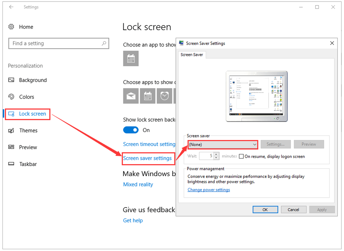 stel Geen in voor Screensaver