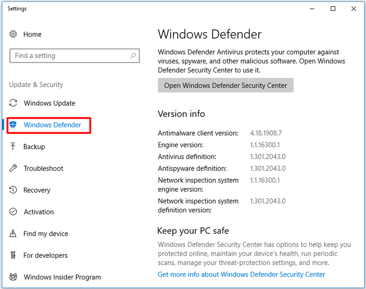 Ошибка Защитника Windows »