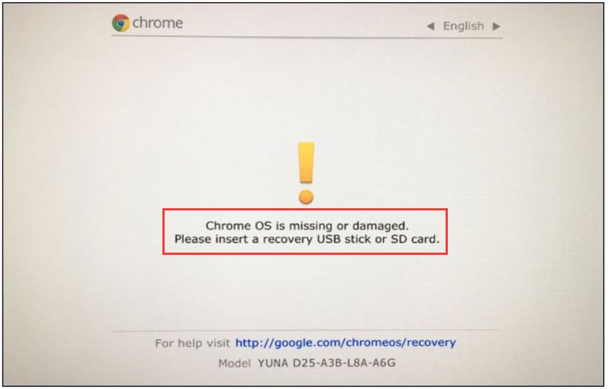 получать сообщение о том, что «Chrome OS отсутствует или повреждена»
