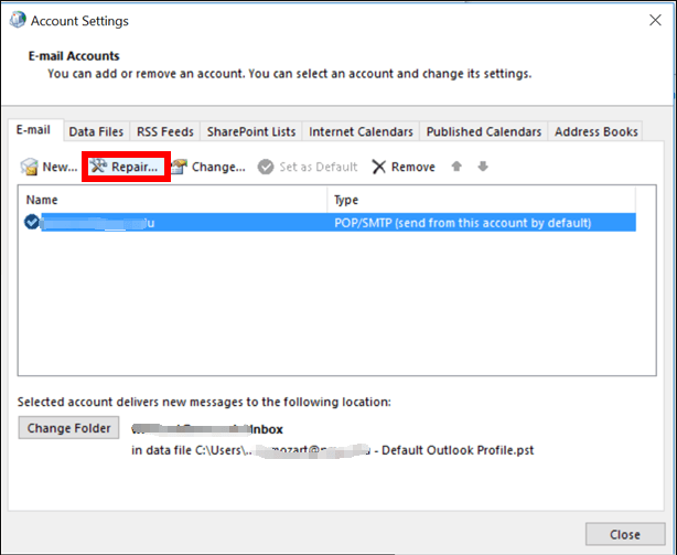 Outlook-account repareren