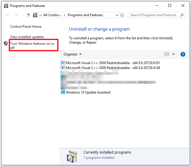 slå Windows-funktioner til eller fra