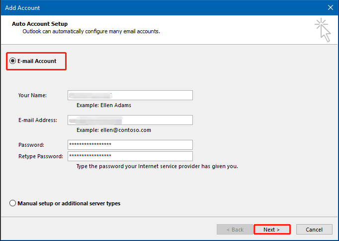 automatische accountconfiguratie in Outlook
