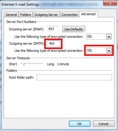 verander SMTP-poort naar 465 in Outlook