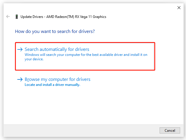 selezionare Cerca automaticamente il driver