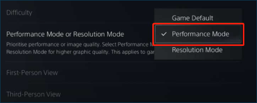 vælg Performance Mode