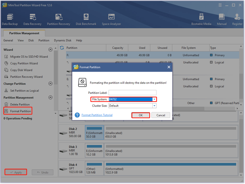 formatteer een partitie met behulp van MiniTool Partition Wizard