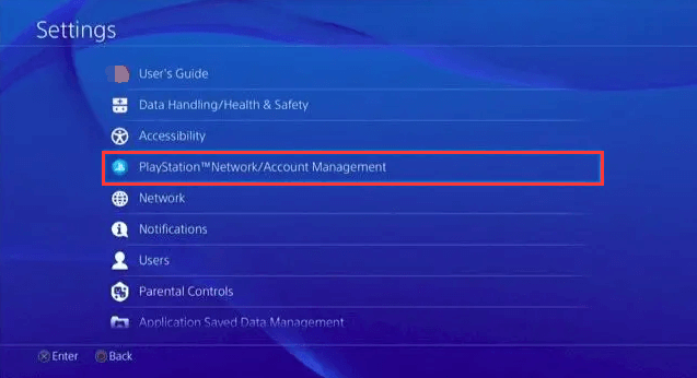 vælg Account Management i PS4-indstillinger