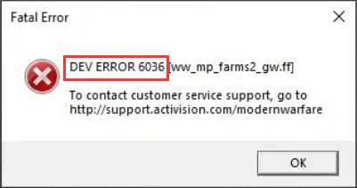 DEV ERROR 6036 Moderne oorlogsvoering