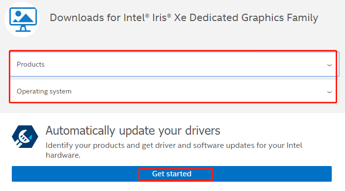 Åbn downloadsiden for Intel-grafikkortdriveren
