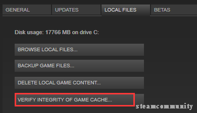 klik op Integriteit van gamecache verifiëren