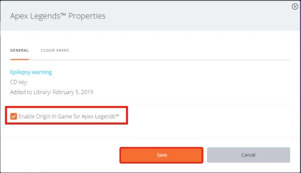 Origin in Game inschakelen voor Apex Legends