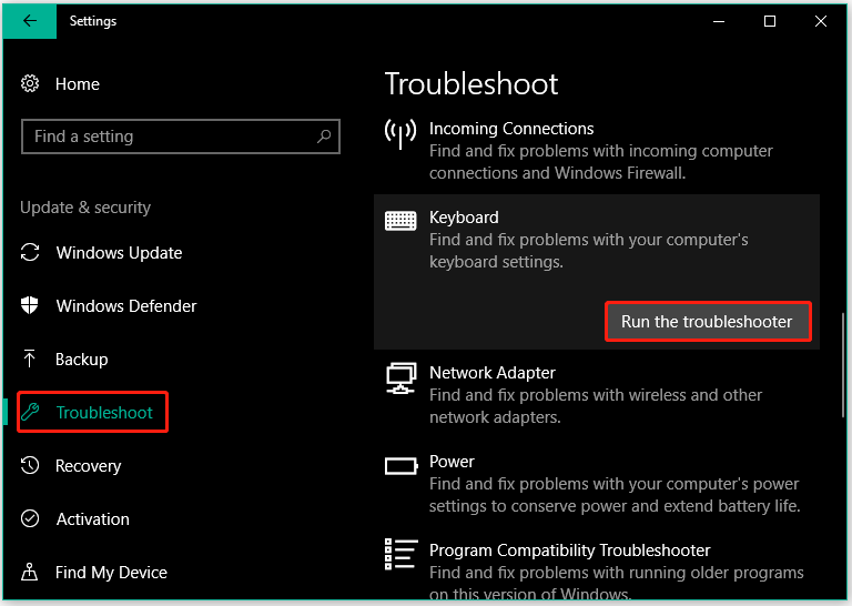 køre Windows fejlfinding til tastatur