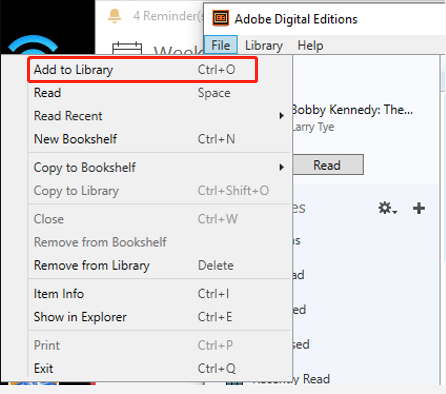 在 Adobe Digital Editions 上选择添加到库