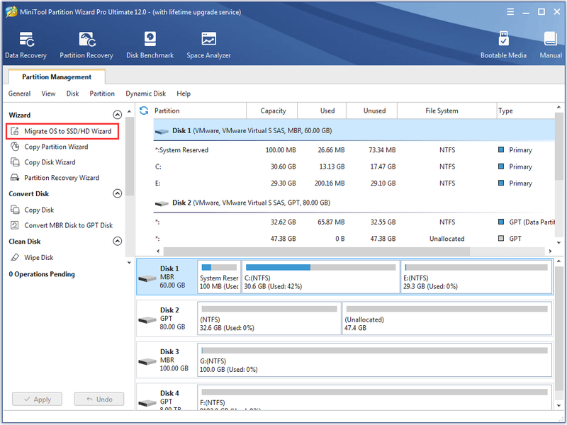 activeer de functie Besturingssysteem migreren naar SSD/HD Wizard