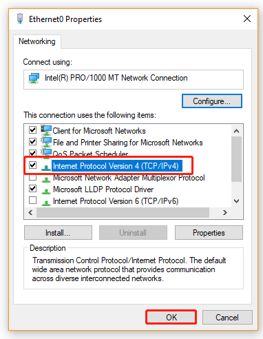 selecteer IPv4 in Netwerkeigenschappen