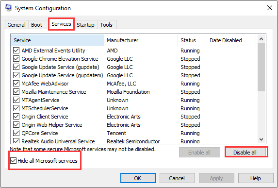 niet-Microsoft-services uitschakelen