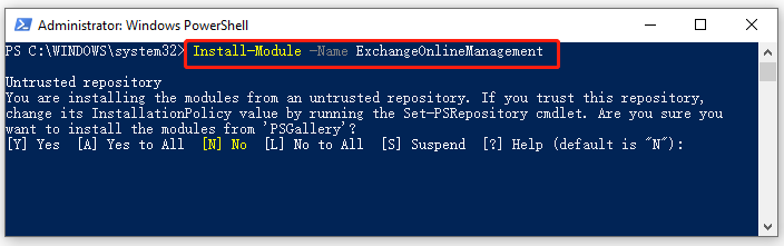 installeer de nieuwste Exchange Online PowerShell-module