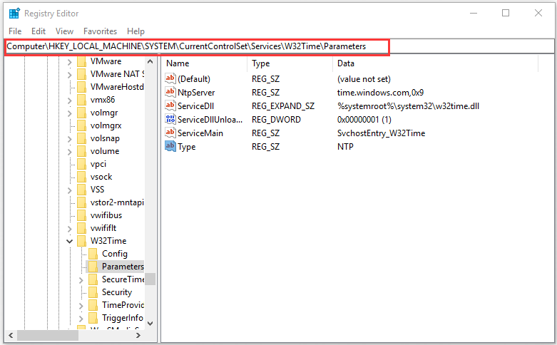 open de parameters van Win32-tijd: