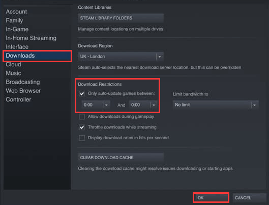 nastavite urnik posodobitev Steam