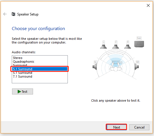 selecteer 51 Surround sound Windows 10