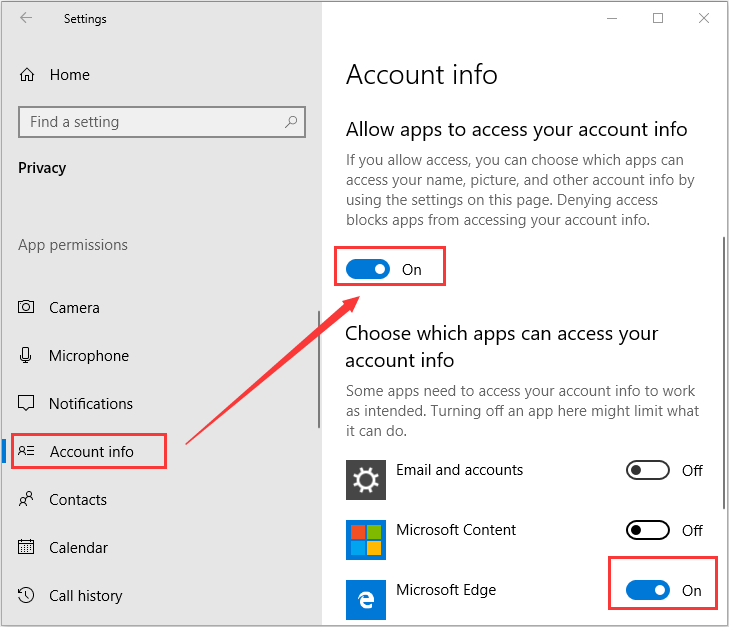 toegang tot accountgegevens uitschakelen in Windows-instellingen