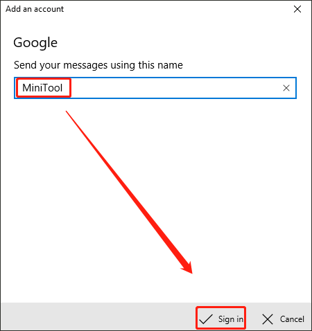 entrez le nom et cliquez sur Se connecter
