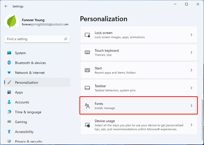 Ga naar Windows 11-lettertypen