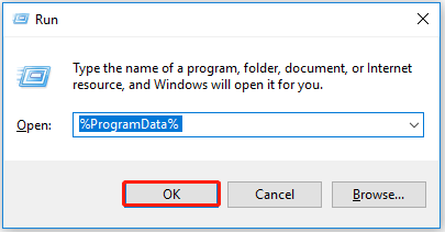 kopier og indsæt %ProgramData% i søgefeltet