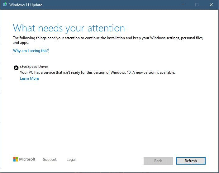 Windows 11-updatefout cFosSpeed-stuurprogramma