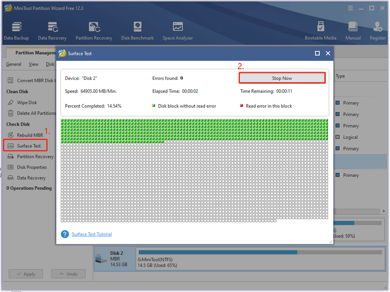 udføre en overfladetest med MiniTool Partition Wizard