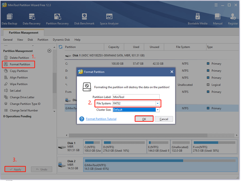 formater et USB-drev til FAT32 ved hjælp af MiniTool Partition Wizard