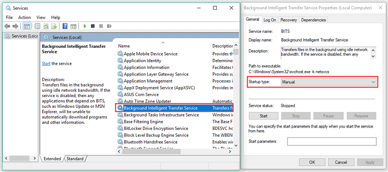 se opstartstypen Background Intelligent Transfer Services