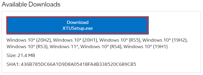 klik op XTUSetup downloaden
